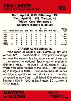 1989-90 TG Racing Masters of Racing #183 Dick Linder Back