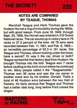 1989-90 TG Racing Masters of Racing #232 Herb Thomas / Marshall Teague Back