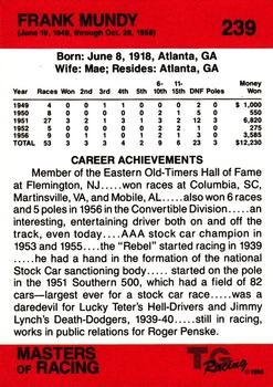 1989-90 TG Racing Masters of Racing #239 Frank Mundy Back