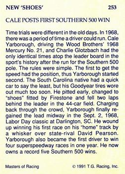 1991-92 TG Racing Masters of Racing Update #253 Cale Yarborough Back