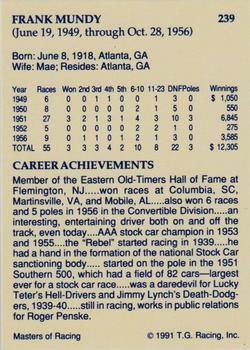 1991-92 TG Racing Masters of Racing Update #239 Frank Mundy Back