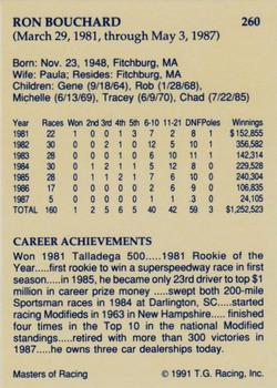 1991-92 TG Racing Masters of Racing Update #260 Ron Bouchard Back