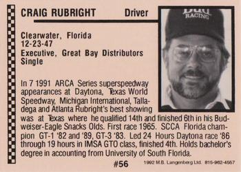 1992 Langenberg ARCA/Flash #56 Craig Rubright Back