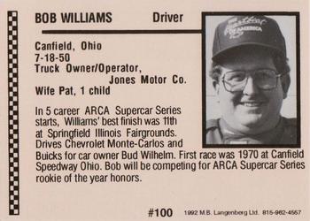 1992 Langenberg ARCA/Flash #100 Bob Williams Back