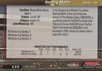 1994 Power #102 Sterling Marlin Back