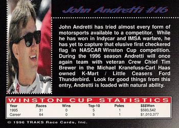 1996 Traks Review & Preview #16 John Andretti Back