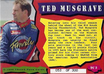 1996 Traks Review & Preview - Triple-Chase Holofoil #TC 2 Ted Musgrave Back