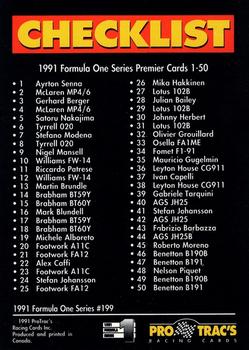 1991 ProTrac's Formula One #199 Checklist 1 Front