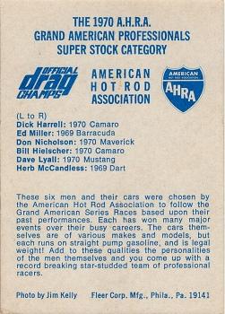 1971 Fleer AHRA Drag Champs #NNO Dick Harrell / Ed Miller / Don Nicholson / Bill Hielscher / Dave Lyall / Herb McCandless Back