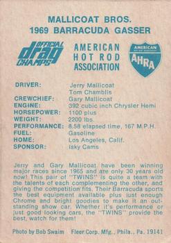 1971 Fleer AHRA Drag Champs #NNO Jerry Mallicott & Tom Chamblis's car Back