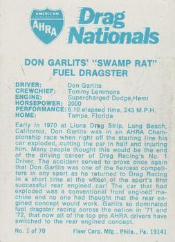 1972 Fleer AHRA Drag Nationals #1 Don Garlits Back