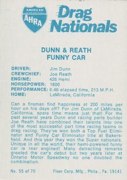 1972 Fleer AHRA Drag Nationals #55 Jim Dunn Back