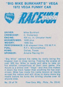 1973 Fleer AHRA Race USA #29 Mike Burkart Back
