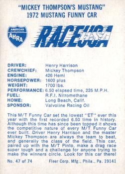 1973 Fleer AHRA Race USA #47 Henry Harrison Back