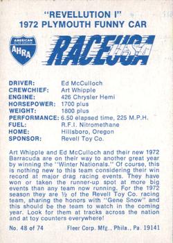 1973 Fleer AHRA Race USA #48 Ed McCulloch Back