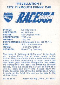 1973 Fleer AHRA Race USA #49 Ed McCulloch Back