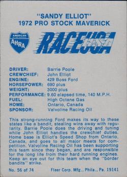 1973 Fleer AHRA Race USA #56 Barrie Poole Back