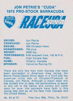 1973 Fleer AHRA Race USA #63 John Petrie Back