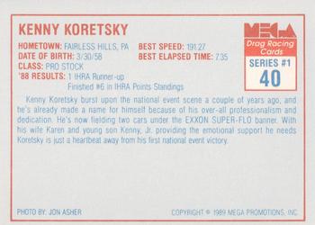 1989 Mega Drag #40 Kenny Koretsky Back