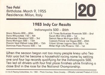 1984 A & S Racing Indy #20 Teo Fabi Back