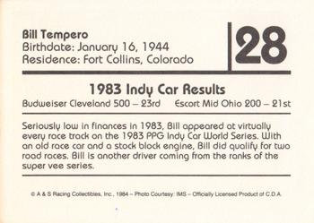 1984 A & S Racing Indy #28 Bill Tempero Back