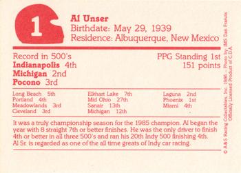 1986 A & S Racing Indy #1 Al Unser Back