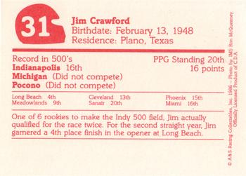 1986 A & S Racing Indy #31 Jim Crawford Back