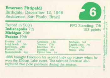 1987 A & S Racing Indy #6 Emerson Fittipaldi Back