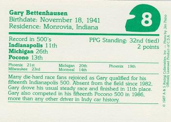 1987 A & S Racing Indy #8 Gary Bettenhausen Back