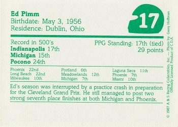 1987 A & S Racing Indy #17 Ed Pimm Back