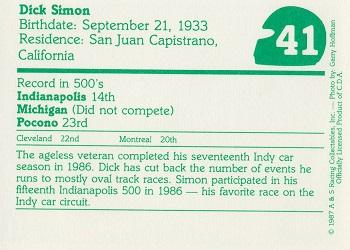 1987 A & S Racing Indy #41 Dick Simon Back
