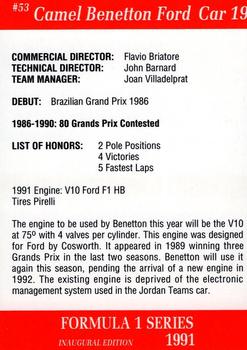 1991 Carms Formula 1 #53 Roberto Moreno Back