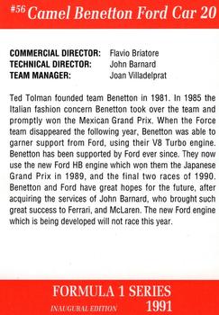 1991 Carms Formula 1 #56 Nelson Piquet Back