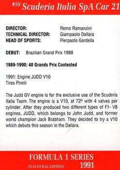 1991 Carms Formula 1 #59 Emanuelle Pirro Back