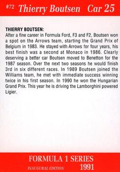 1991 Carms Formula 1 #72 Thierry Boutsen Back