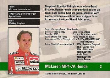 1992 Grid Formula 1 #2 McLaren/Berger Back
