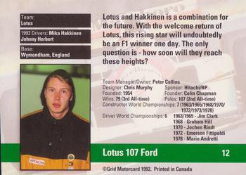 1992 Grid Formula 1 #12 Mika Hakkinen Back