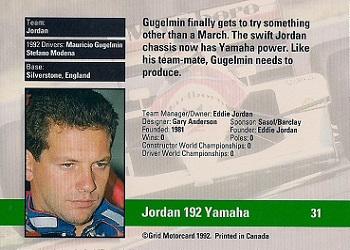 1992 Grid Formula 1 #31 Jordan/Gugelmin Back