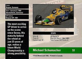1992 Grid Formula 1 #51 Michael Schumacher Back