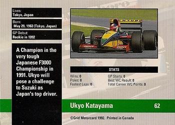1992 Grid Formula 1 #62 Ukyo Katayama Back