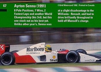1992 Grid Formula 1 #67 Ayrton Senna Back
