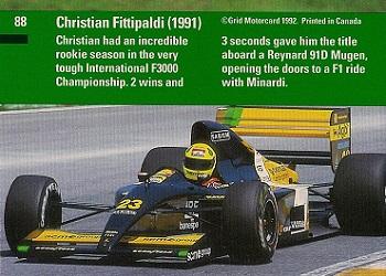 1992 Grid Formula 1 #88 Christian Fittipaldi Back