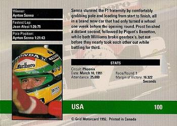 1992 Grid Formula 1 #100 USA GP Back