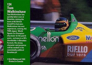 1992 Grid Formula 1 #134 Tom Walkinshaw Back