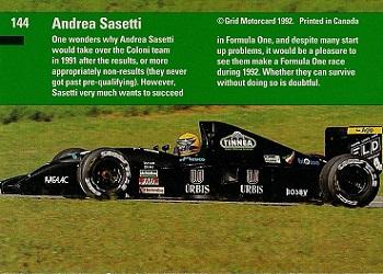 1992 Grid Formula 1 #144 Andrea Sasetti Back