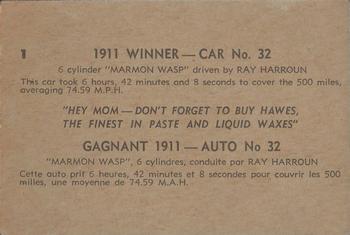 1960 Parkhurst Hawes Wax Indianapolis Speedway Winners (V338-2) #1 Ray Harroun Back