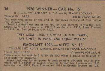 1960 Parkhurst Hawes Wax Indianapolis Speedway Winners (V338-2) #14 Frank Lockhart Back