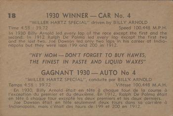 1960 Parkhurst Hawes Wax Indianapolis Speedway Winners (V338-2) #18 Billy Arnold Back