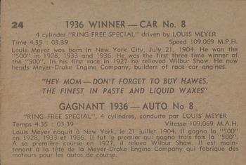 1960 Parkhurst Hawes Wax Indianapolis Speedway Winners (V338-2) #24 Louis Meyer Back