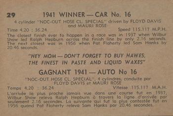1960 Parkhurst Hawes Wax Indianapolis Speedway Winners (V338-2) #29 Floyd Davis / Mauri Rose Back